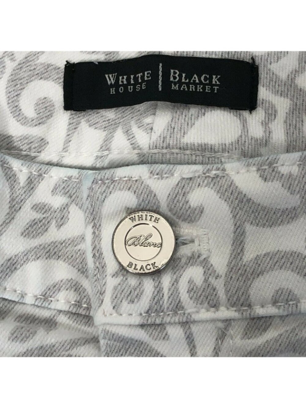 White House Black Market Pants Womens 2R Gray Paisley Slim Ankle Fit Rhinestones - Picture 8 of 10